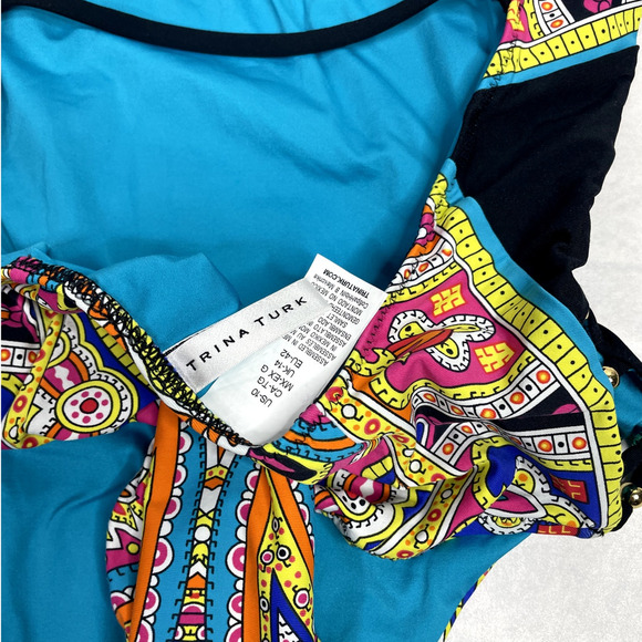 Trina Turk Nepal Printed One Piece Swimsuit Beaded Cut Out Side Strappy Back 10 - Picture 6 of 8